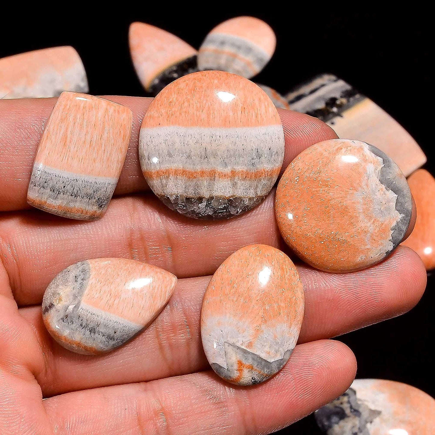 GEMKORA™ 3pcs Natural Celestobarite Gemstone Wholesale Cabochons Lot, Jewelry Making Loose Gemstone, Polished Home Decor Specimen, DIY, Wire Wrapping, Reiki, Healing Crystals, Bulk Gemstone Deal