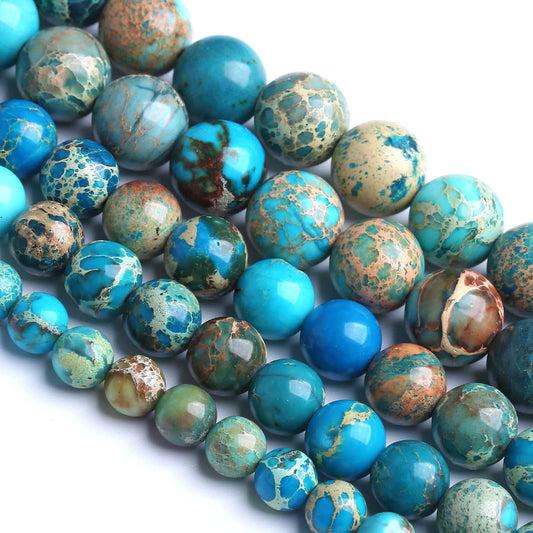 12MM 30PCS Natural Stone Blue Sea Sediment Impression Jade Spacer Loose Beads for Jewelry Making DIY Bracelet Necklace