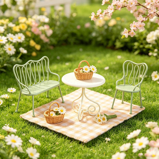 Minamzee 1:12 Scale Nordic Style Dollhouse Dining Table and Chairs 3-piece Set, Realistic Dollhouse Furniture, Decorative Accessories for Dining Room, Garden and Living Room (Green)
