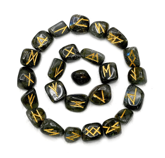 Amazing Gemstone Labradorite Crystal Runes Set of 25 Engraved Rune Stones with Runes Book PDF