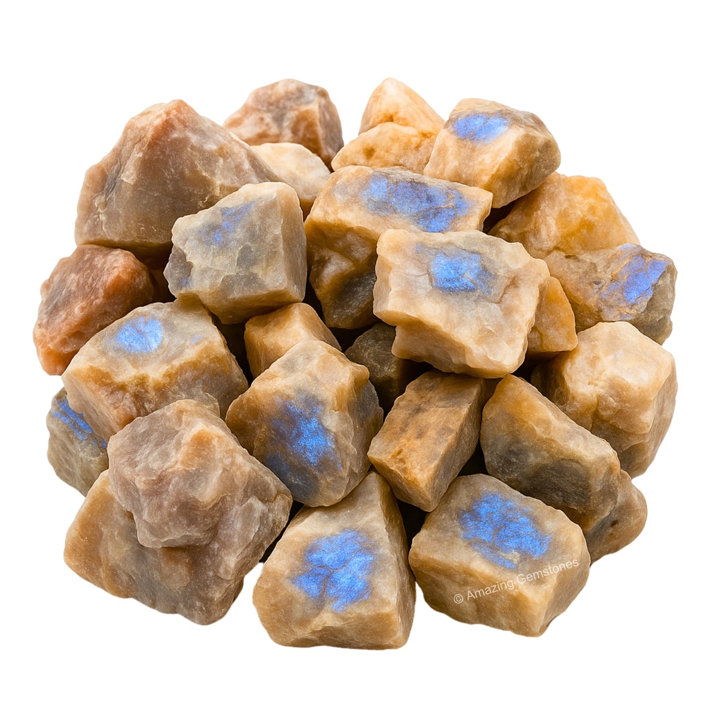 Amazing Gemstone Sun Moonstone Raw Crystals and Healing Stones, Natural Rocks for Tumbling and DIY Raw Stones and Crystals (2 Pieces)