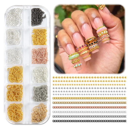 12 Strips Metal Chain Nail Art Charms, 3D Gold Silver Dark Gray Nail Chains Punk Alloy Nail Rivets Jewelry for Women Gothic Manicure Accessories DIY Crafts Decorations