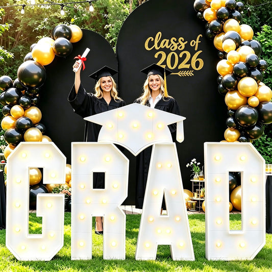 Zealor 2026 Graduation Decorations 3.3FT GRAD Marquee Letters with Lights Class of 2026 Large Prom Light-Up Letters with Graduation Hat Pre-Cut Foam Board Frame for Ceremonies Party Senior Photo Props