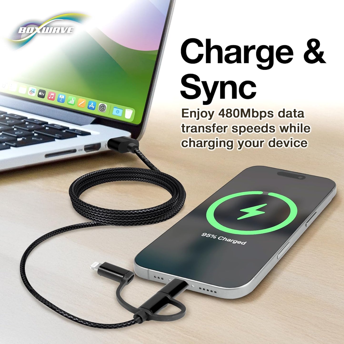 BoxWave MP3 (2.4 3-in-1 Cable Compatible with Safuciiv Player in) - AllCharge Cable - Jet Black