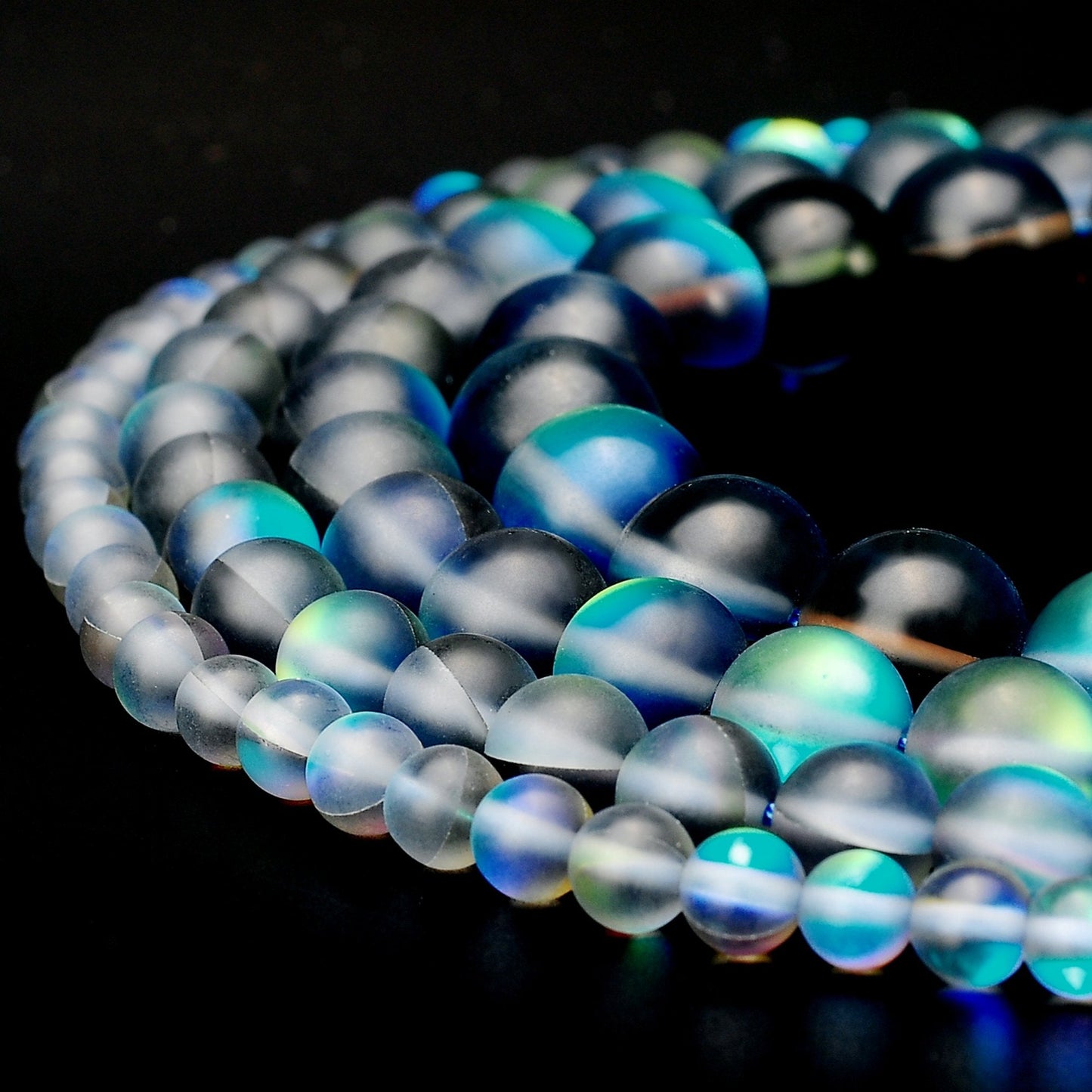 RUBYCA 12mm Round Moonstone Matte Crystal Glass Beads Aura for Jewelry Making Grey, 1 Strand