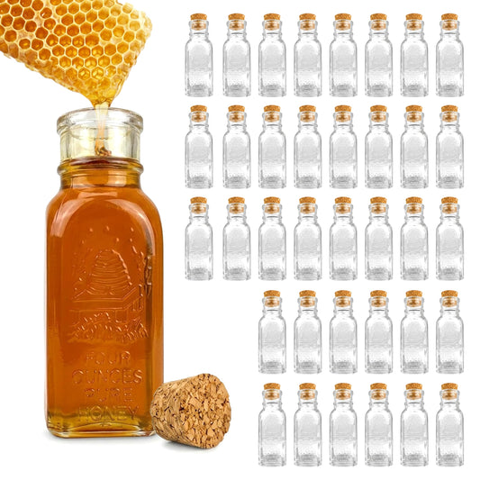 Muth Honey Jars with Cork Stoppers 36 Pack – 4 oz Vintage Square Glass Honey Jars, Small Glass Jars for Honey, Jam, Favors, Wedding and Baby Shower Gifts, BPA-Free, Food-Safe