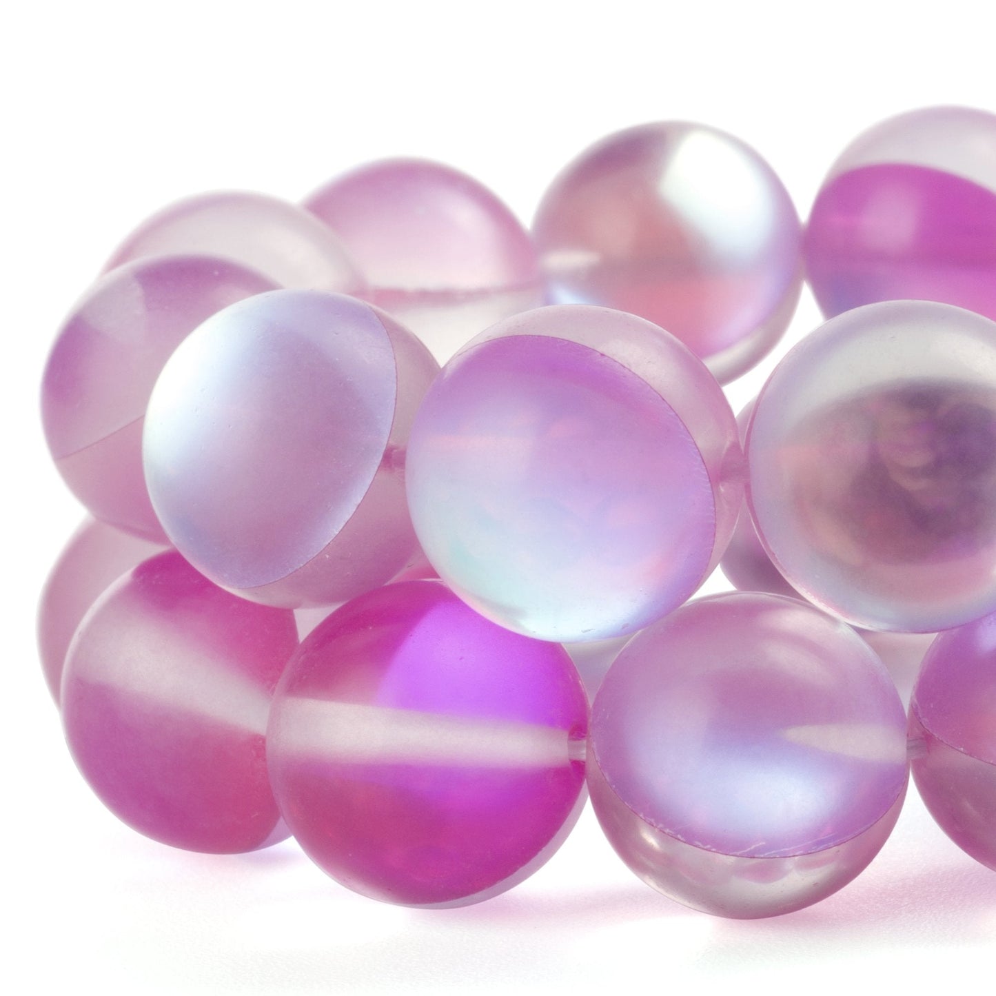 RUBYCA 10mm Round Moonstone Matte Crystal Glass Beads Aura for Jewelry Making Pink, 1 Strand