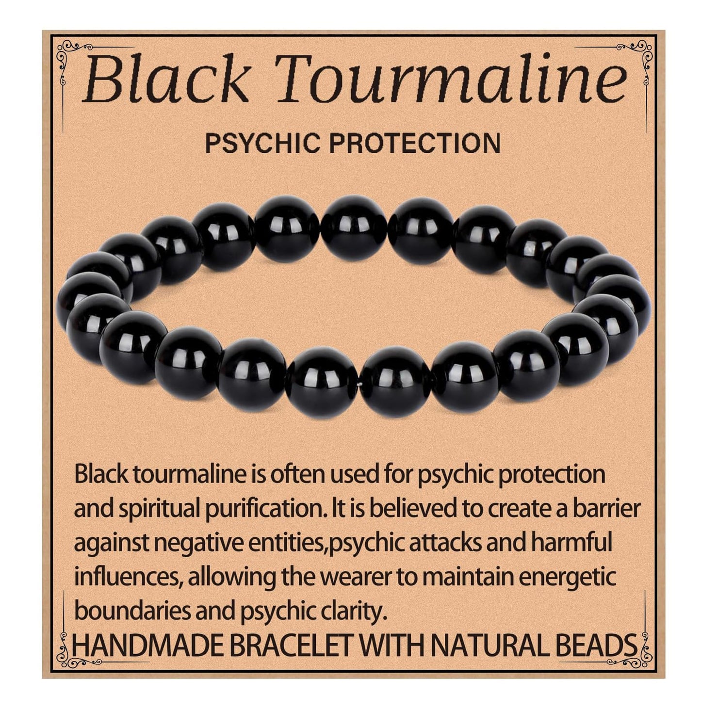 LPBeads Handmade Natural Gemstone Stretch Elastic 8m Black Tourmaline Bracelet Healing Crystal Round Stone Beads Jewelry Gifts for Women Men