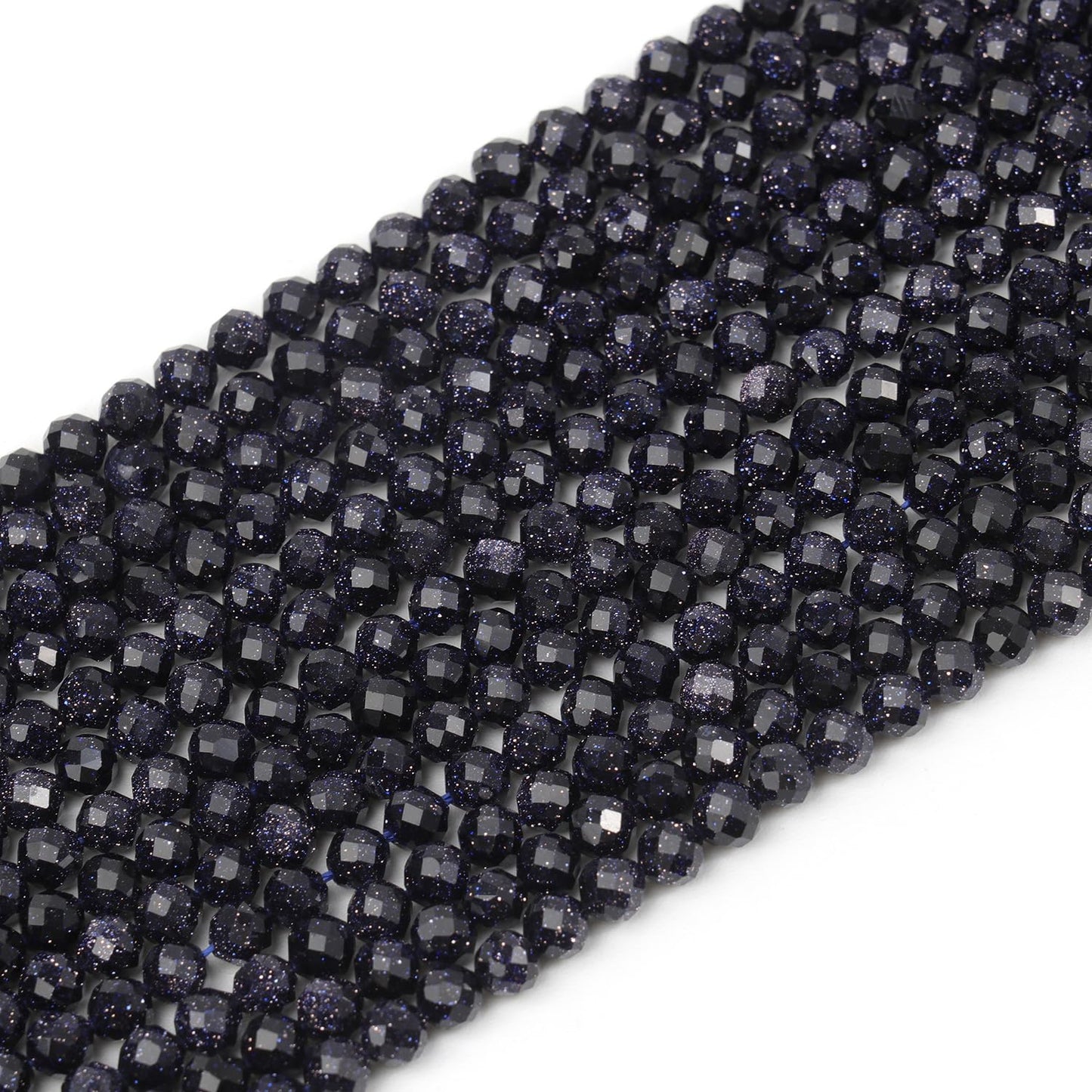 Song Xi 90pcs 4mm Natural Blue Sandstone Gemstone Beads Faceted Round Loose Stone Beads for Jewelry Making