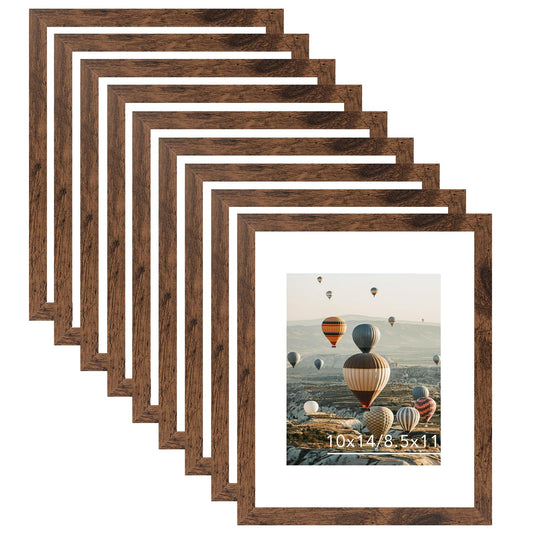 10x14 Picture Frame Set of 9 for 30 x 40 cm Diamond Art Painting, Display 8.5x11 with Mat or 10x14 without Mat, Wood 10 by 14 Wall Gallery Poster Photo Frames Bulk with 8.5x11 Mat,9 Pack, Deep Brown