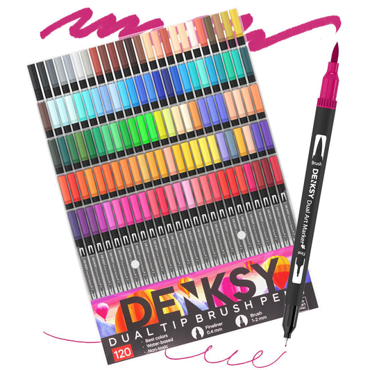 120 Watercolor Markers Set | Water Color Pens with Brush & Fineliner, Water-Based Art Markers | Dual Tip Markers for Adult Coloring, Lettering, Calligraphy, Sketching, Journaling & Illustration