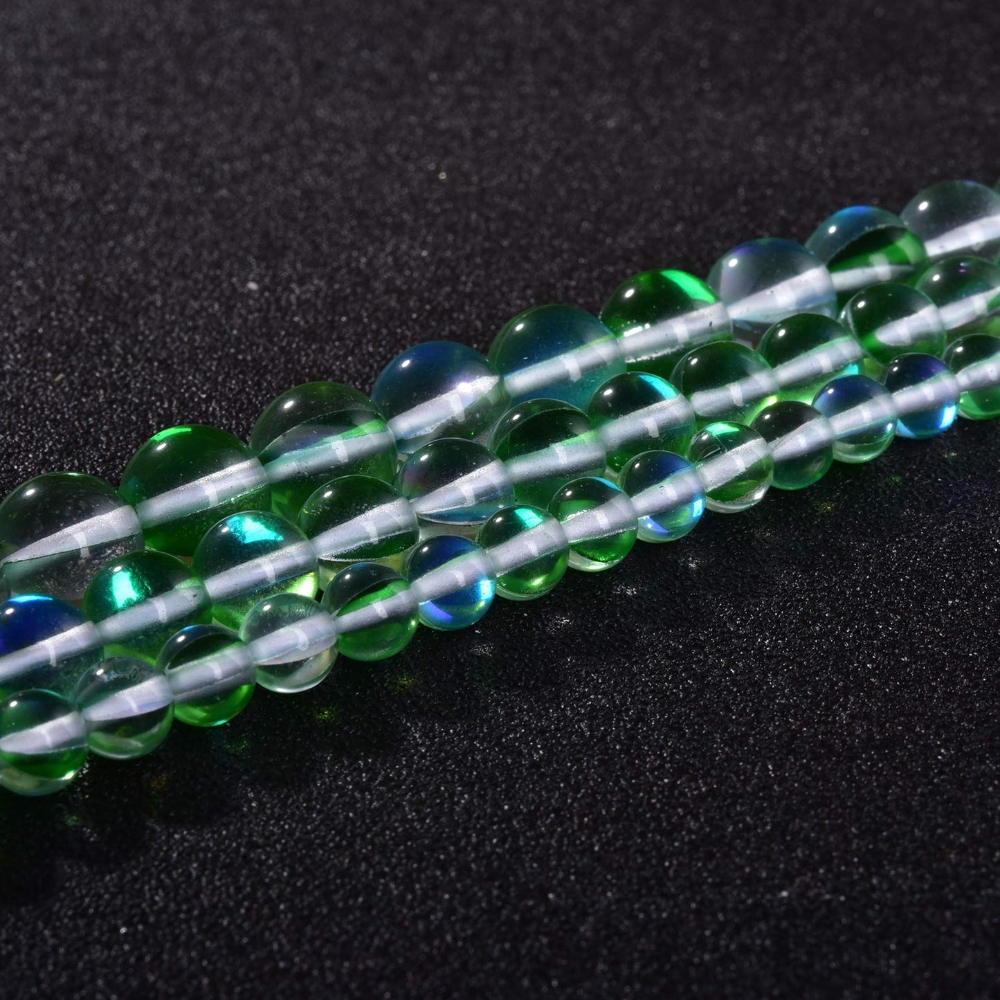 Asingeloo 60PCS 6mm Gemstone Green Angel Aura Round Stone Polished Mermaid Aura Moonstone Bead Smooth Stone Loose Beads Crystal Quartz for DIY Jewelry Making 1 Strand 15”