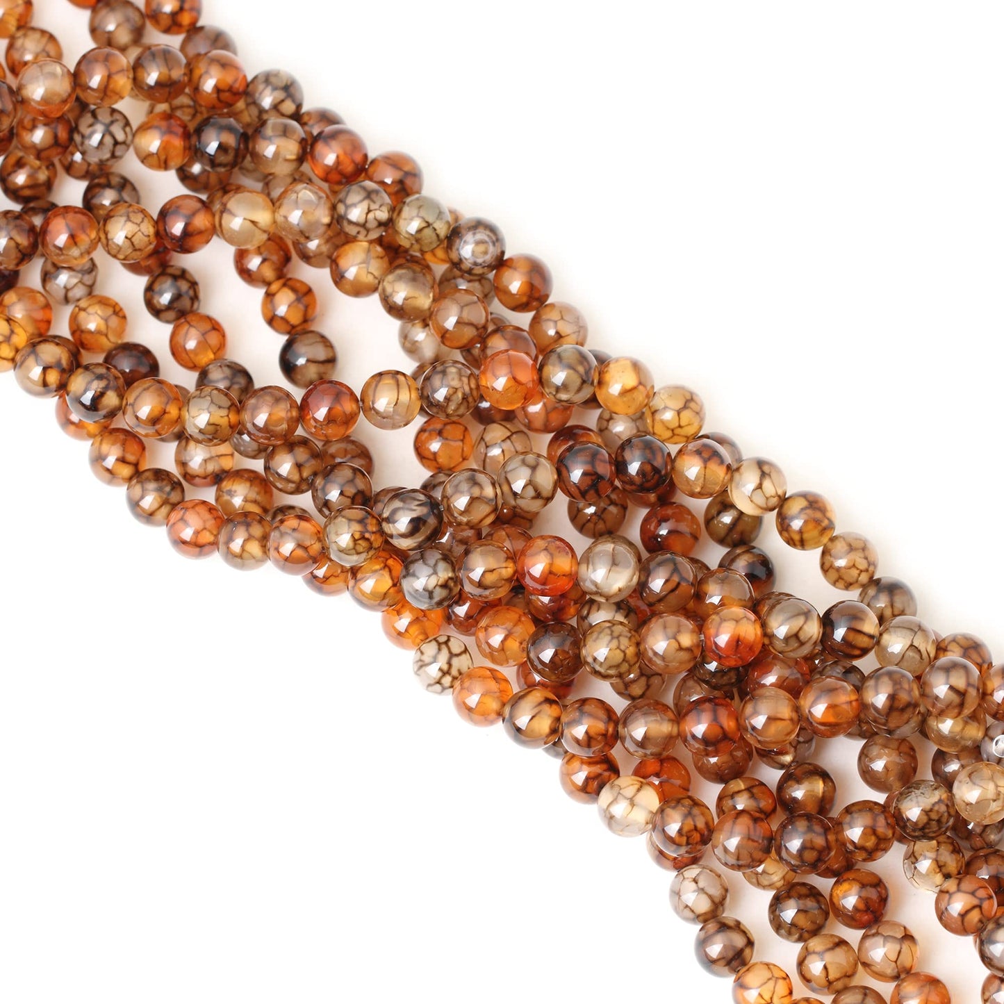 CHEAVIAN 45PCS 8mm Coffee Dragon Vein Agate Gemstone Round Loose Beads for Jewelry Making 1 Strand 15"