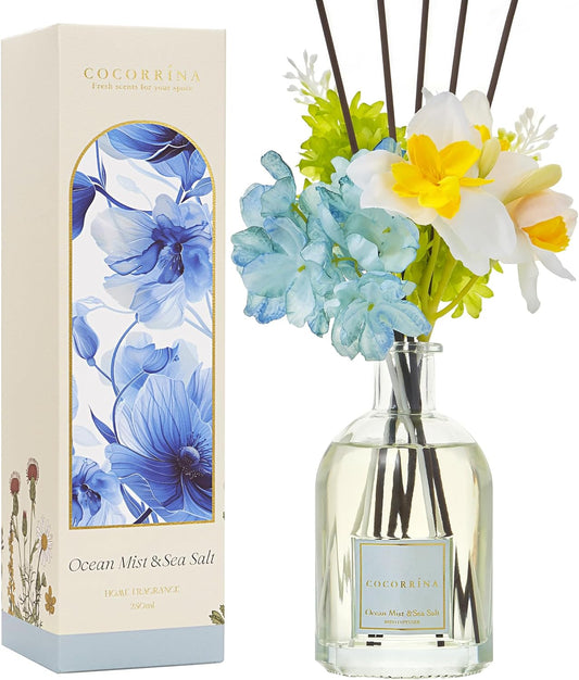 COCORRÍNA Reed Diffuser - Ocean Mist & Sea Salt | 8.5 Fl. Oz. Botanical Flower Home Decor