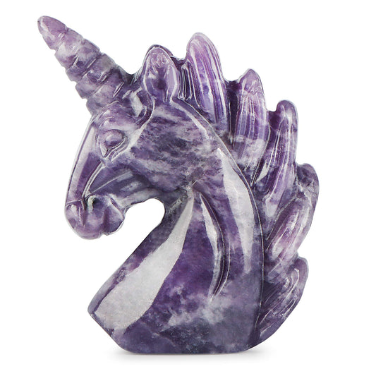 Artistone 3" Purple Lepidolite Crystal Unicorn Figurines Hand Carved Healing Fancy Gem Unicorn Carving Stone Statue Animal Collectibles Paperweight for Home,Office Decor