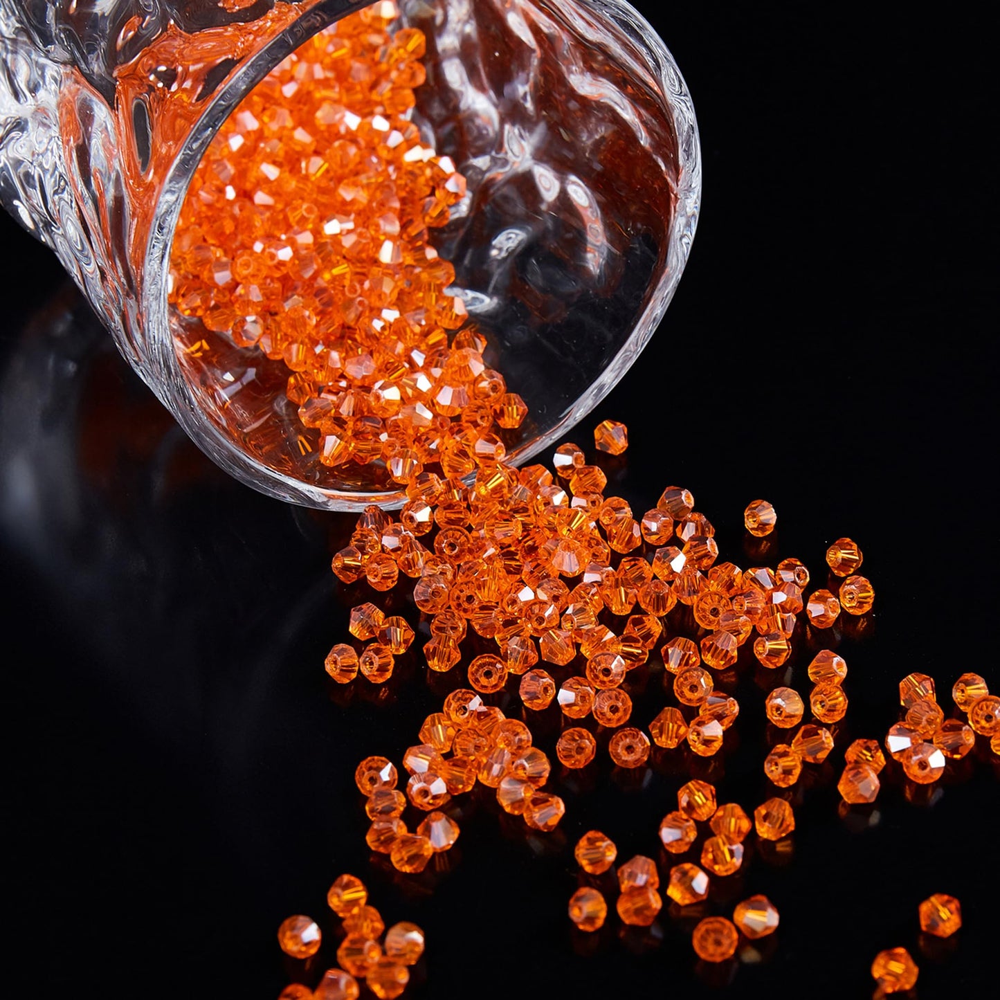 Laopottbeads 1100PCS 4mm Bicone Crystal Glass Beads for Jewelry Making, Sparkling Mini Beads for Suncatchers, DIY Bracelets & Craft Projects (Orange)
