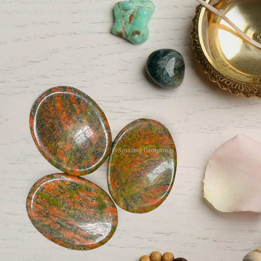 Amazing Gemstone Unakite Worry Stone Crystals and Healing Stones - Worry Stones for Stress Relief - Piedra Crystal Fidget for Meditation, Calming, Relaxation - Unique Stocking Stuffers