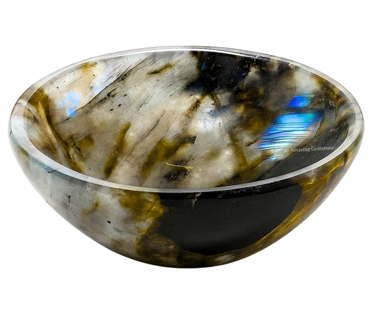 Labradorite Crystal Bowl - 3 Inch Decorative Bowls for Room and Home Decor - Gemstone Healing Crystals for Elegant Display, Positive Energy Balance and Gift