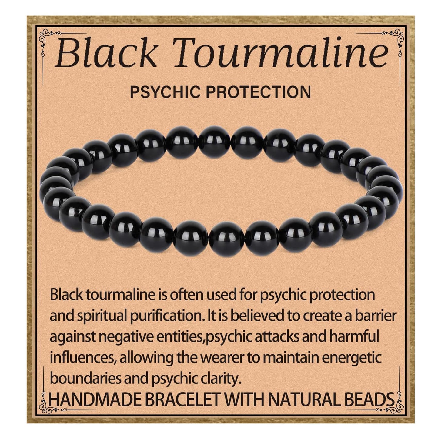 LPBeads Handmade Natural Gemstone Stretch Elastic 6m Black Tourmaline Bracelet Healing Crystal Round Stone Beads Jewelry Gifts for Women