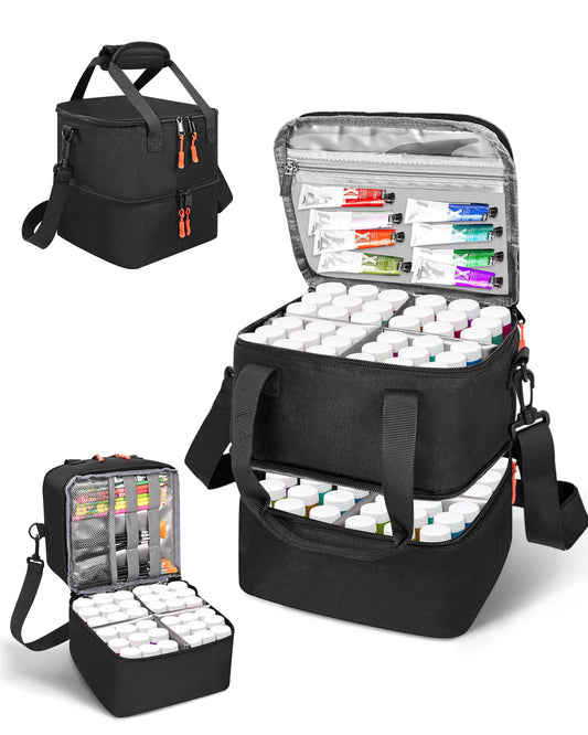 ZOMICE Acrylic Paint Organizer Bag for 72 Bottles (2 oz), Portable Acrylic Paint Storage Case with Shoulder Strap & Handle,Double Layer Art Supply Carrying Bag with Removable Dividers & Extra Pocket
