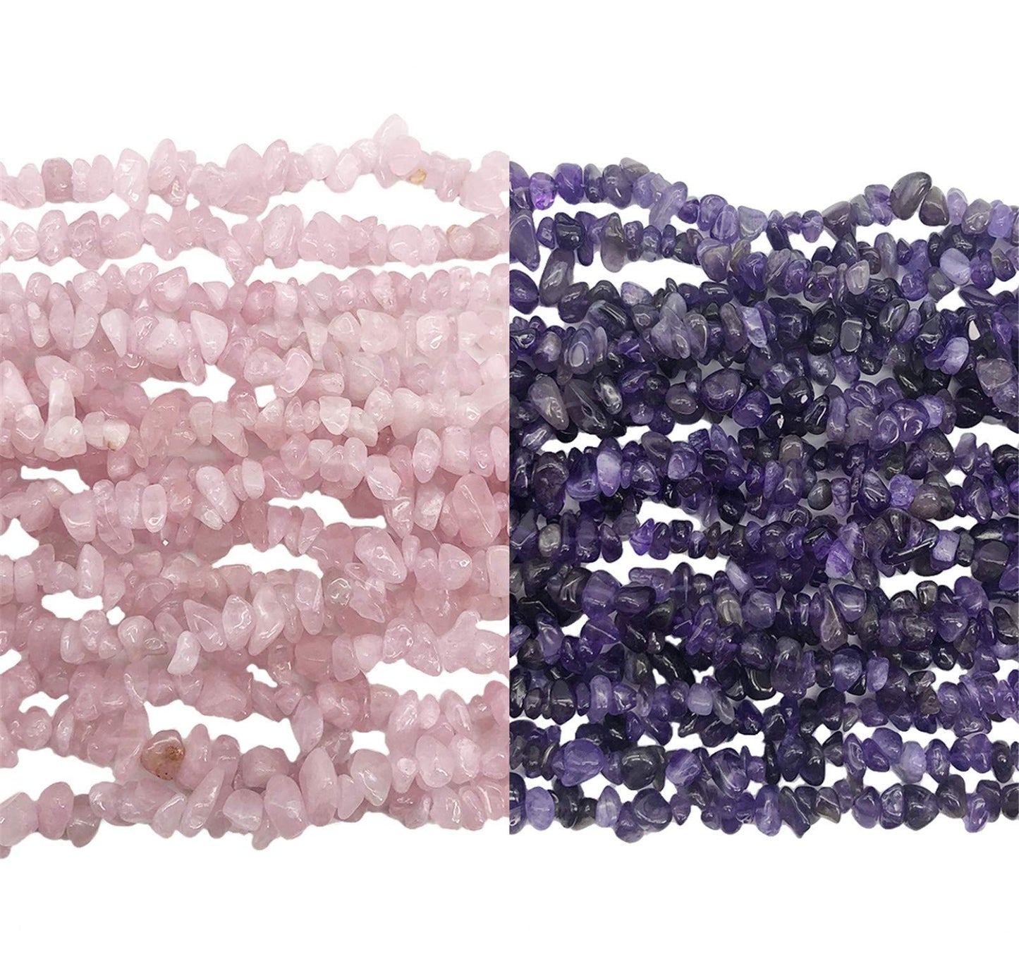 Fekuar 64" Irregular Tumbled Amethyst & Rose Quartz Chip Beads for Jewelry Making, Healing Crystal Drilled Loose Bead Strand DIY Craft Supplies, 5-8mm