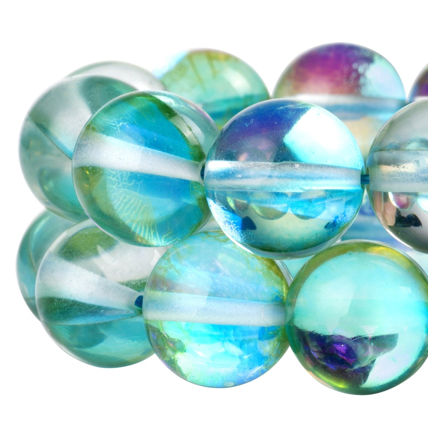 RUBYCA Round Moonstone Crystal Glass Beads Aura Iridescent for Jewelry Making (1 Strand, 6mm, Green)