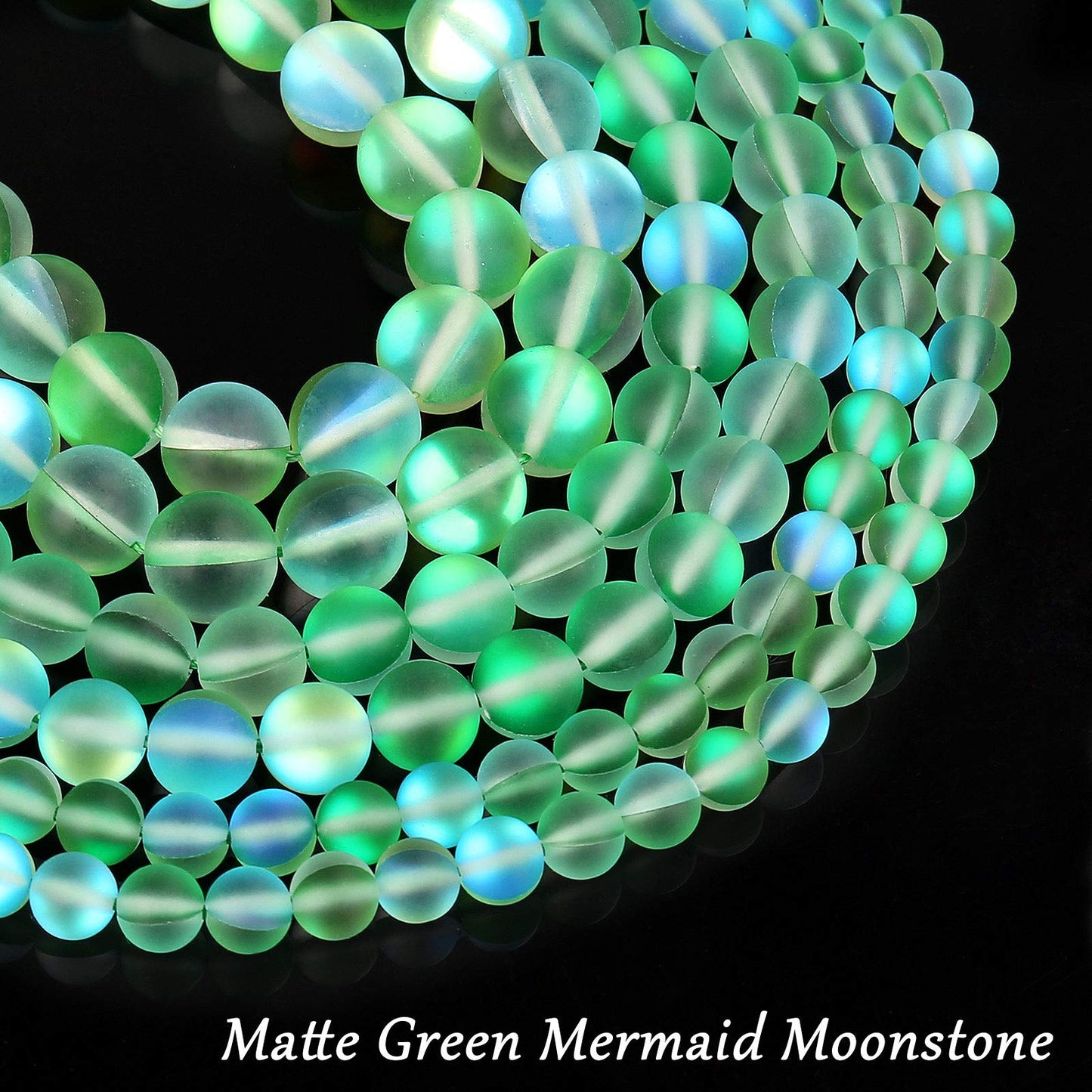 Matte Green Aurora Crystal Glass Beads, 6MM Frosted Glitter Shining Mermaid Round Loose Beads, Rainbow Holographic Synthetic Moonstone for Jewelry Making DIY Bracelet