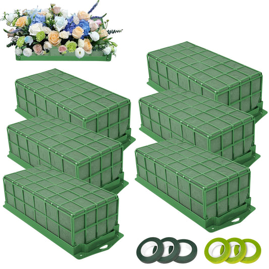 6PCS Floral Foam Cage, Flower Cage Holder, Dry and Wet Rectangle Flower Arrangement, Hangable Green Blocks Floral Foam Cages for Artificial Flesh Flower Wedding Holiday, Home, Garden Party Decorations