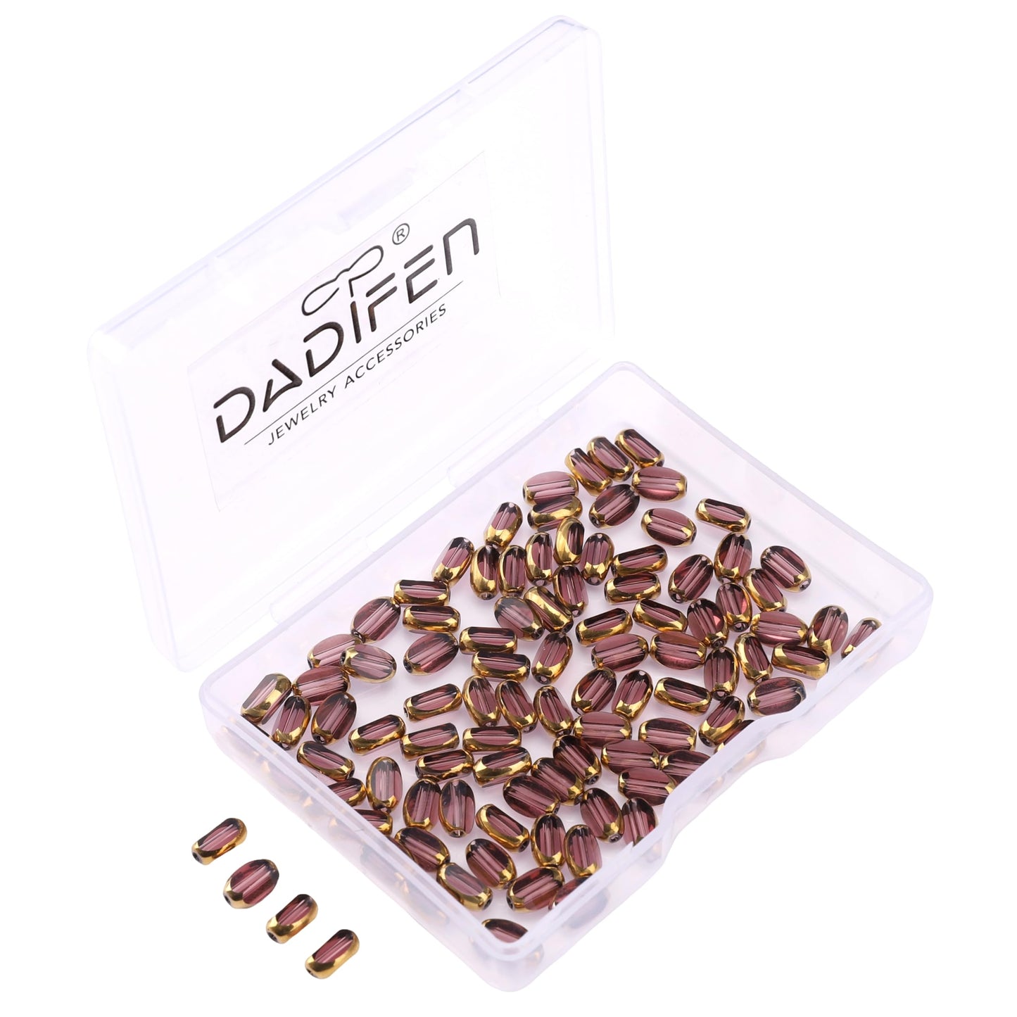 DADIFEN Glass Rice Beads Clear Purple 4x6mm 50pcs Faceted Oval Golden Edge Crystal Loose Beads for DIY Craft Jewelry Making