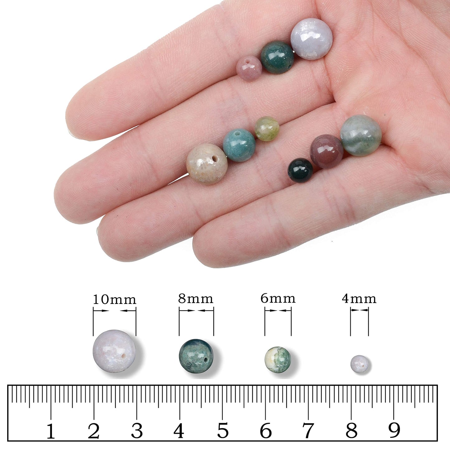 AD Beads Natural Gemstone Round Loose Beads 15" for Bracelet Necklace Earrings Jwelery Making Crafts DIY (8mm, Indian Agate)