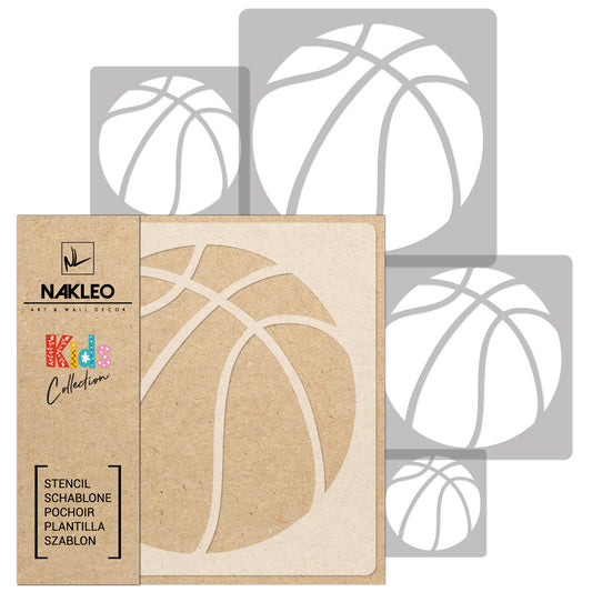 NAKLEO Painting Stencils Set for Kids, 5 Pcs Templates 3.5" to 13.4" Basketball Basket Ball, Plastic and Reusable Drawing Stencils, Children Room Decor, Craft DIY Wall Furniture