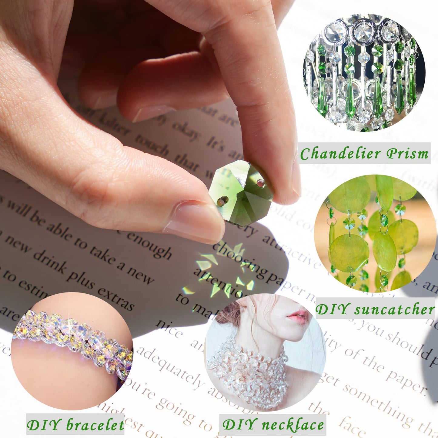 14mm 100pcs Crystal Suncatcher Octagon Beads Prisms, Ideal for Jewelry Making, Chandelier Crystals DIY Parts, Chandelier Replacements,Arts Crafts(Green)