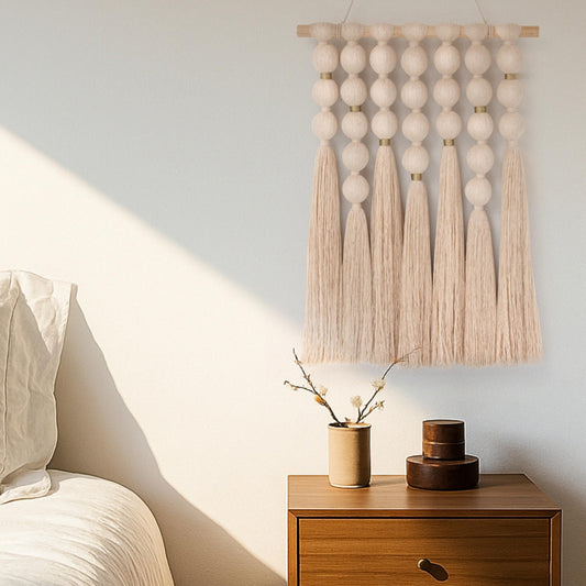 STRONA Handmade Macrame Wall Hanging – 16"W x 23"L Boho Tapestry with Gold Detail, Natural Cotton Macrame Wall Art, Organic Modern Wall Decor for Bedroom, Living Room, Entryway, Artisan Handcrafted in India