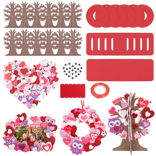 798 Pcs Valentines Day Crafts, 18 Sets DIY Valentines Foam Craft Set, Self Adhesive Glitter Foam Stickers Photo Frames Wreath 3D Love Heart Tree, EVA Foam Stickers Kits for School Home Decor