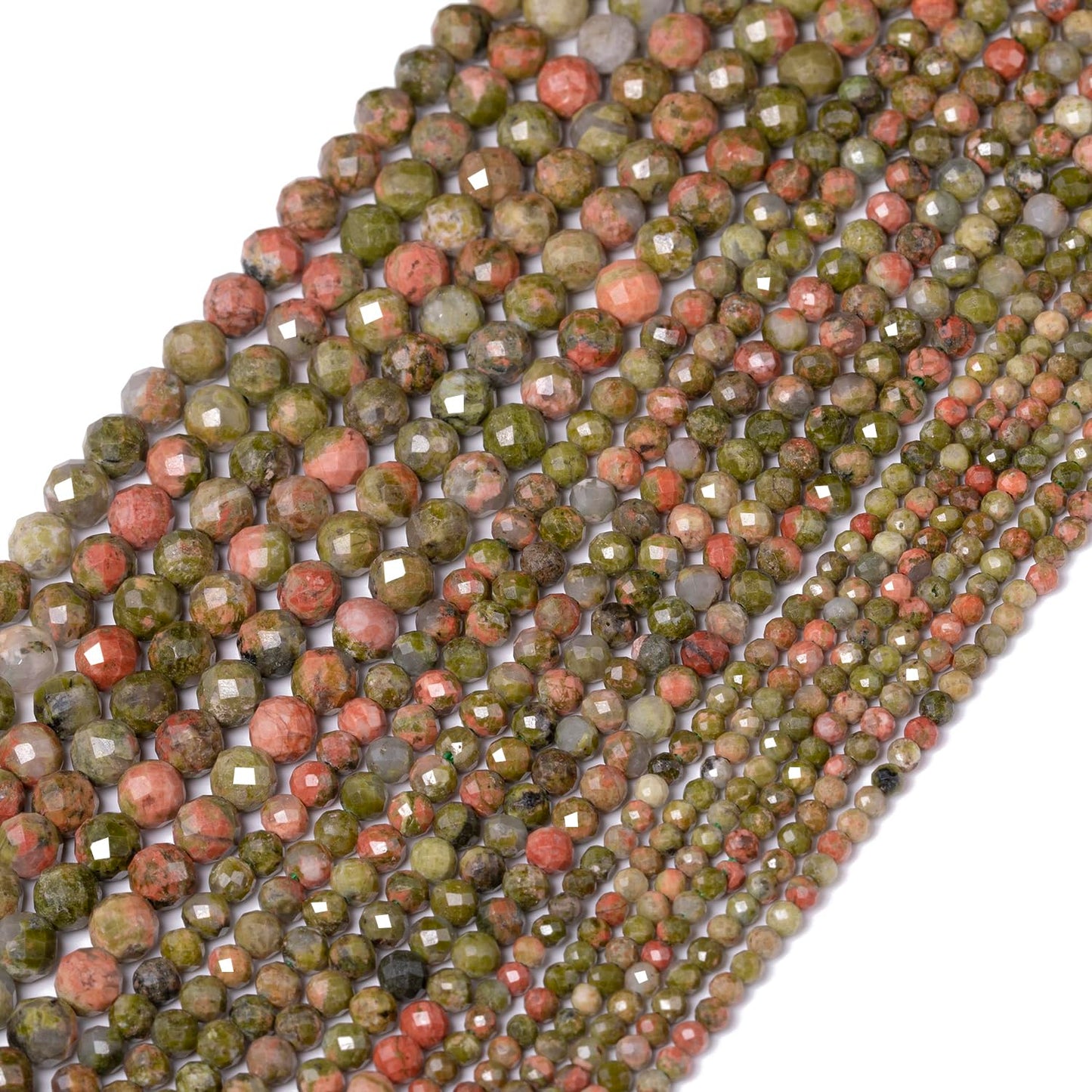 Song Xi 90pcs 4mm Natural Unakite Gemstone Beads Faceted Round Loose Stone Beads for Jewelry Making
