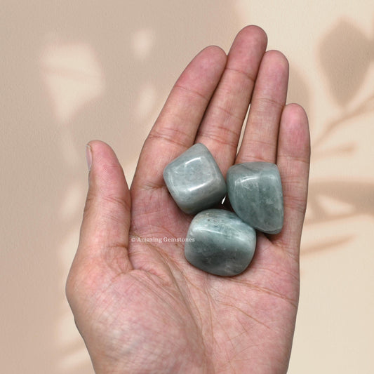 Amazing Gemstone Aquamarine Crystals and Healing Stones Tumbled - 1 oz, Natural Healing Stones for Energy Balance, Stress Relief - Premium Polished Gems Rocks for Meditation and Wellness