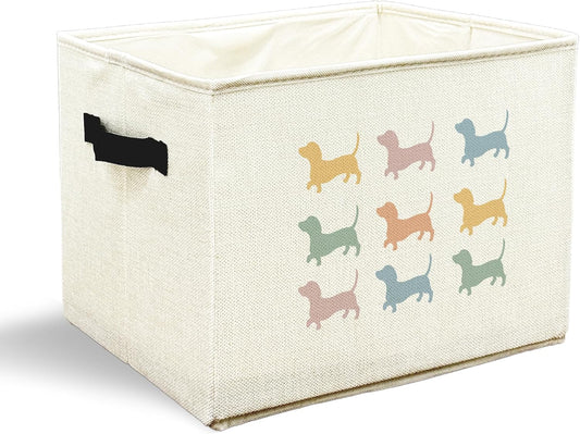 Skiennix Colorful Dachshund Dog Toy Basket - Collapsible Storage Organizer for Pet Supplies