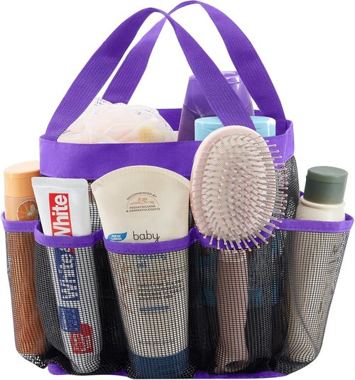 Lifewit Mesh Shower Caddy - Portable 7-Pocket Organizer Tote for College Dorms & Travel | Quick Dry, Purple