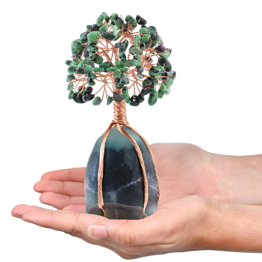 Crocon® Ruby Zoisite Crystals Tree with Fluorite Rough Base, Birthday Gifts for Women & Men, Room Decor, Healing Crystals Spiritual Gift, House Warming Gifts New Home, Birthday Gift - Mom Sister Wife