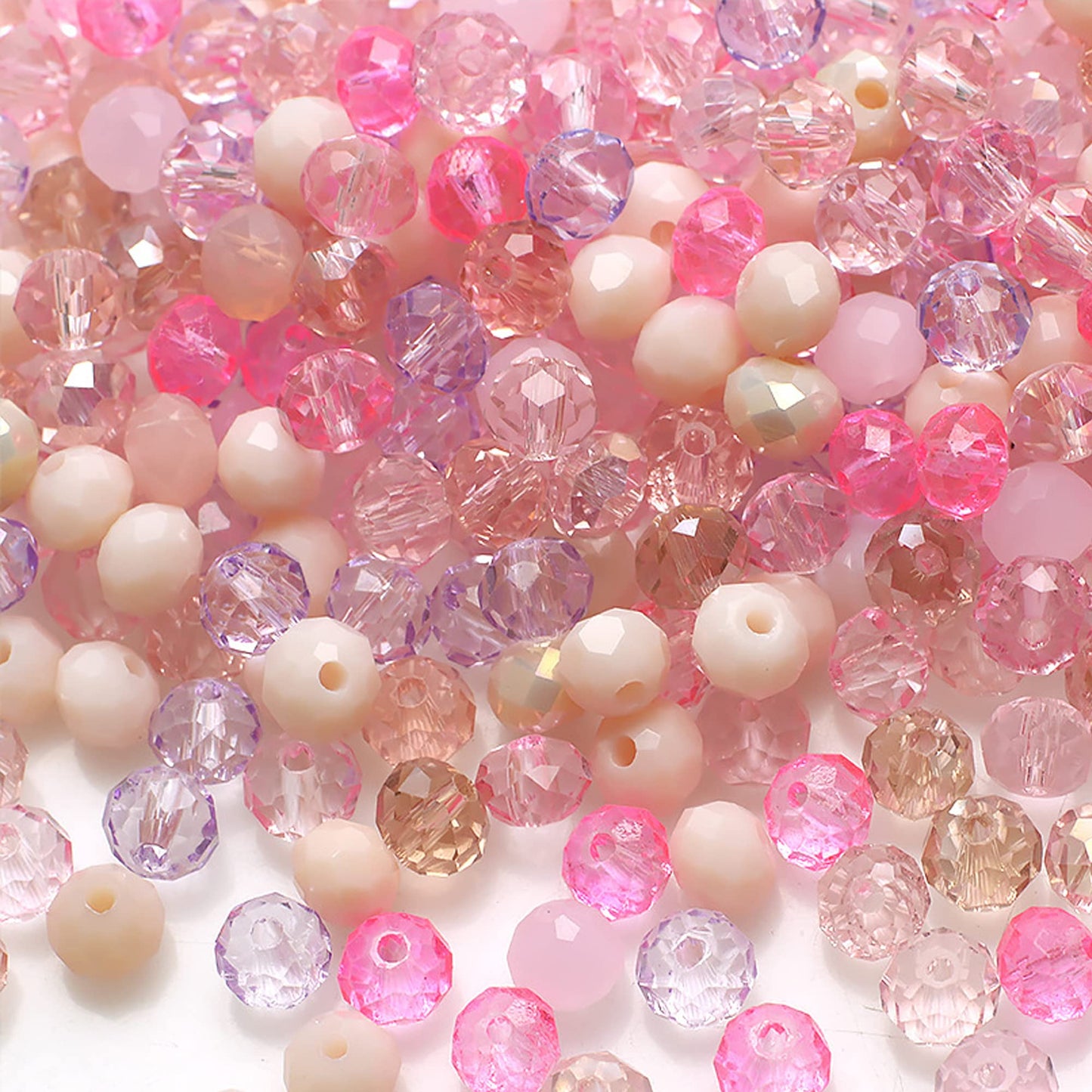 Niziky 500PCS Crystal Glass Beads for Jewelry Making, 4mm Pink Multicolor Faceted Rondelle Glass Beads with Hole, Briolette Spacer Bead for Jewelry Bracrlet Making Crafts Projects