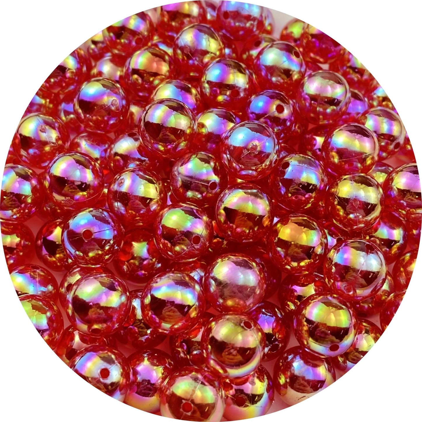 100pcs Acrylic Round Beads 12mm AB Colors Craft Beads Round Spacer Beads with Holes for Earring Bracelet Necklace Key Chains Jewelry Making(Red AB)