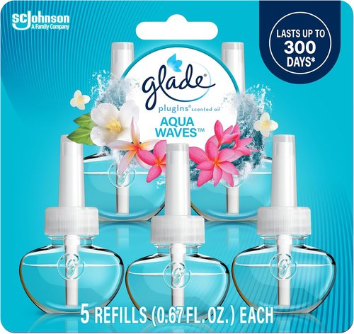 Glade PlugIns Refills Air Freshener - Aqua Waves Scented Essential Oils | 3.35 Fl Oz, 5 Count