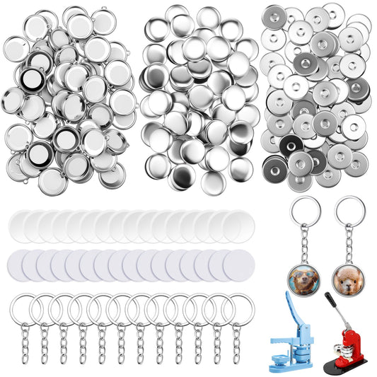 Quelay 60 Sets Keychain Button Making Supplies Double Sided Keychain Double-Sided Metal Parts for Hand Press Round Badge Crafts Create DIY Custom Buttons(25mm,Electroplating)