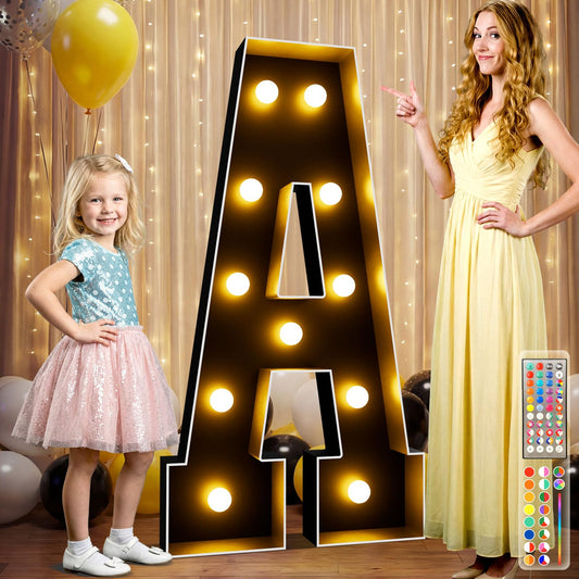 Ledido 34 Colors Marquee Letters 4 Feet Tall with Remote, Easy to Assemble 4FT Marquee Light Up Letters, Large Black Letter for Birthday Graduation Wedding Events Party Decorations, Light Up Letter A