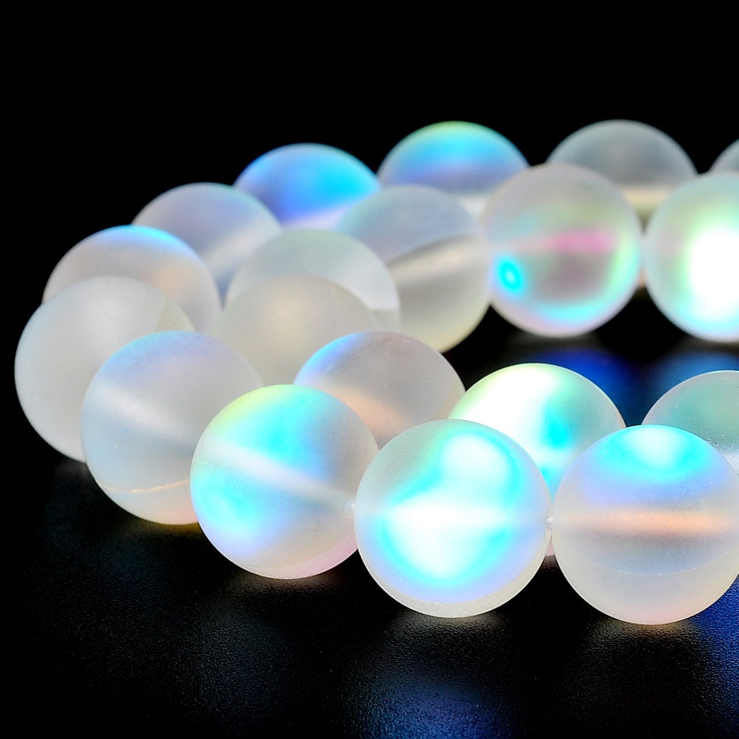 RUBYCA 10mm Round Moonstone Matte Crystal Glass Beads Aura for Jewelry Making White, 1 Strand