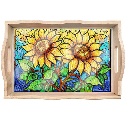 ARTopet DIY Diamond Tray Diamond Art Painting Sunflower Creative Design Handmade Wooden Tray Mosaic Making Kits by Number Kits Diamond Art for Coffee Living Room Home Organizer