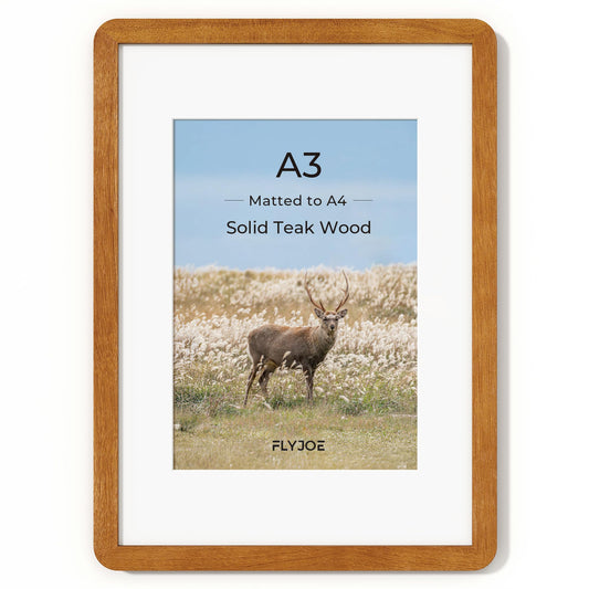 A3 Picture Frame,Natural Solid Teak Wood Photo Frame with HD Tempered Glass,A3 Photo Frames Matted to A4,Rounded Corner Wooden Frames Wall Decoration for Family/Graduation/Wedding/Certification