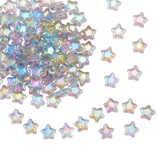 UR URLIFEHALL 100 Pcs Spray Painted Glass Star Beads Clear AB Plated Drilled Glass Beads for Earring Bracelet Necklace Jewelry Making
