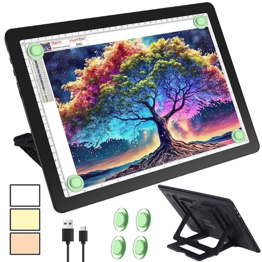 Phylosal Rechargeable A4 LED Light Pad with Built-in Stand, Magnetic Tracing Light Box for Drawing, Diamond Art Light Board with Side Button, Super Bright Light Table for Diamond Painting, Sketching