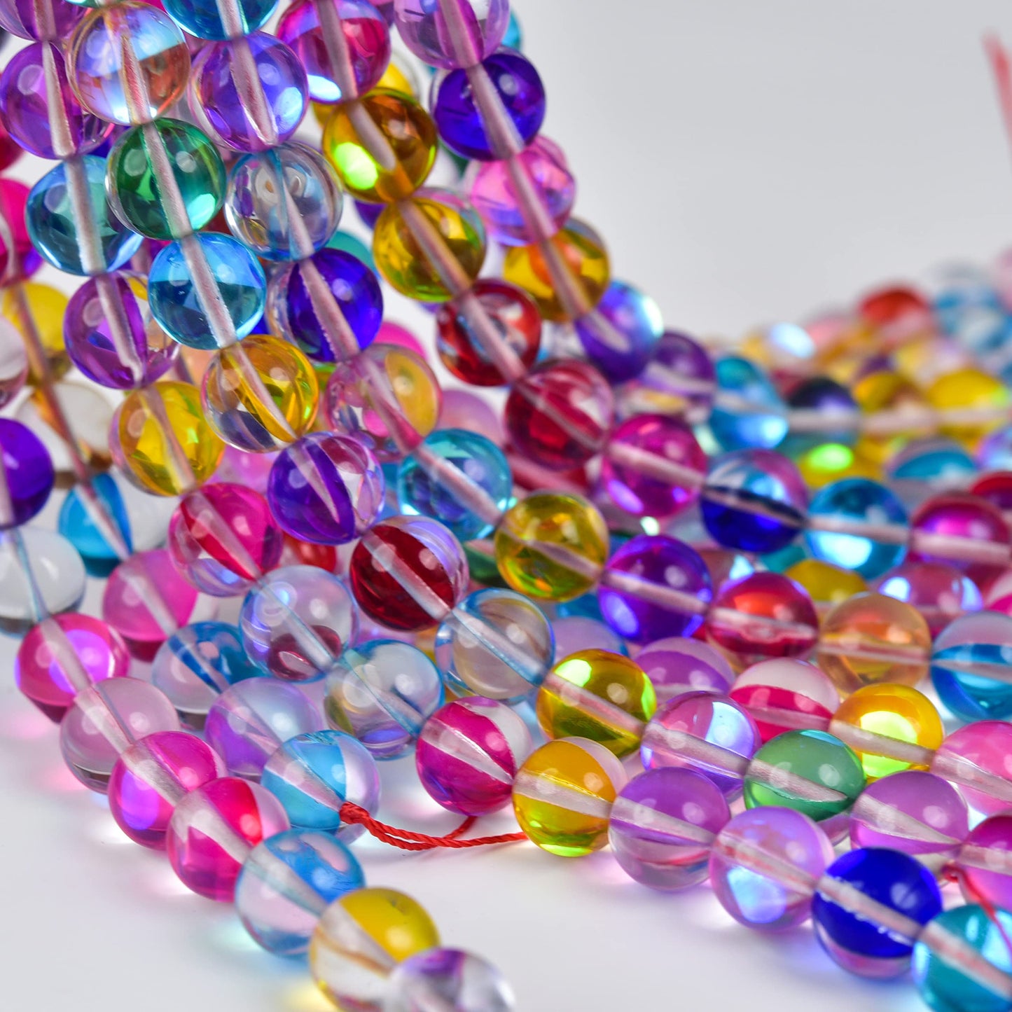 Asingeloo 8mm Mix Color Angel Aura Beads Round Gemstone Beads Polished Mermaid Aura Moonstone Beads Smooth Stone Loose Beads Crystal Quartz for DIY Jewelry Making 1 Strand 15"
